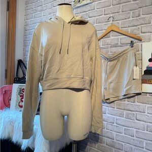 better/together Neutral Beige Lounge Set hoodie and shorts butter soft